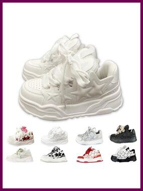 Chunky Star Sneakers Unisex Lace-Up Mesh Casual Dad Shoes